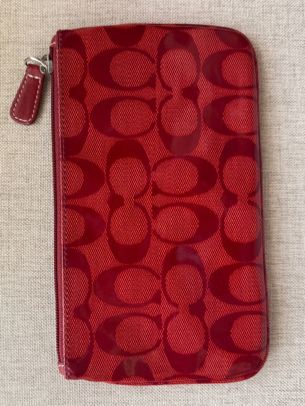 Coach Red Signature Patent Leather Cosmetic Pouch Wristlet